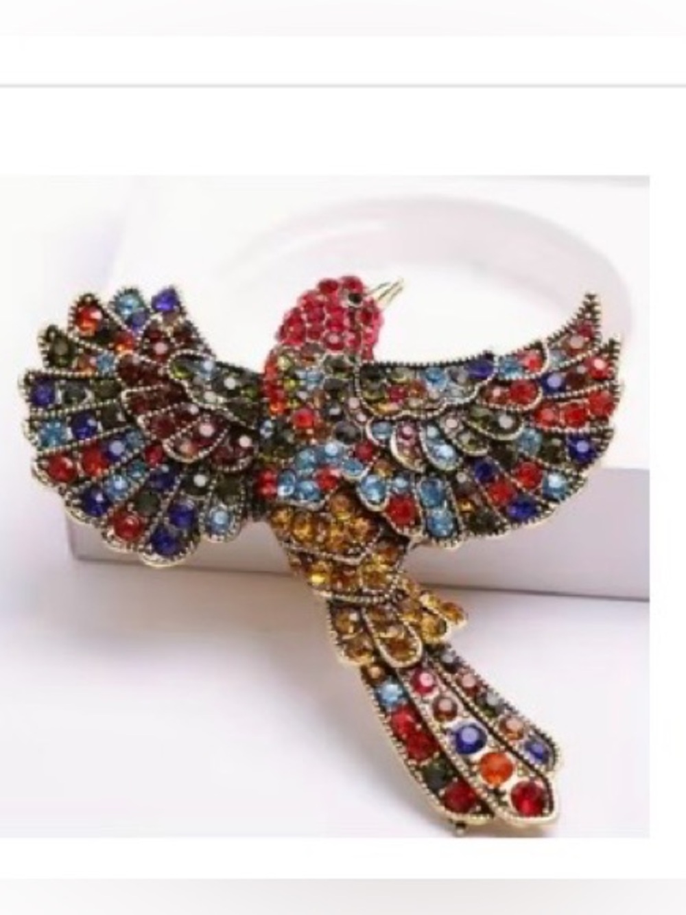 Multicolor Jeweled Bird Brooch - Statement Women's Accessory